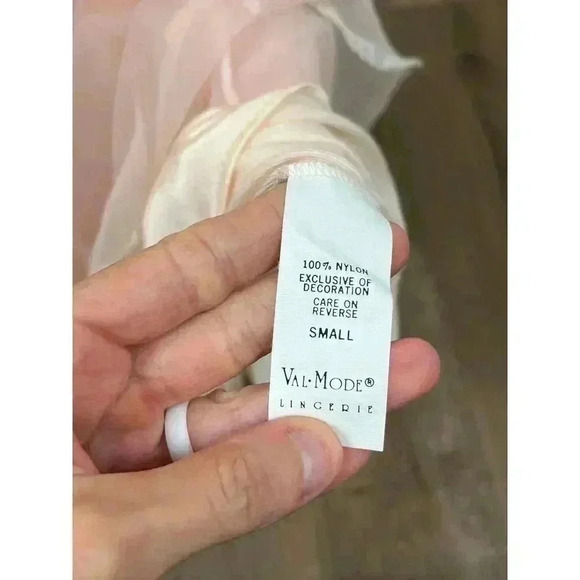 Vtg Val Mode Floor Length Rose Nightgown Pink Chiffon Slip Dress Sleeveless S - Picture 9 of 15